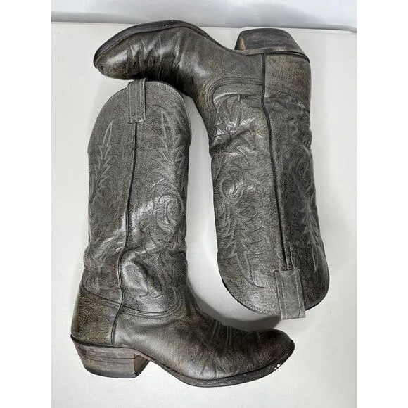 Vintage Mens Nocona Leather Cowboy Boots Gray Size 8.5 2E