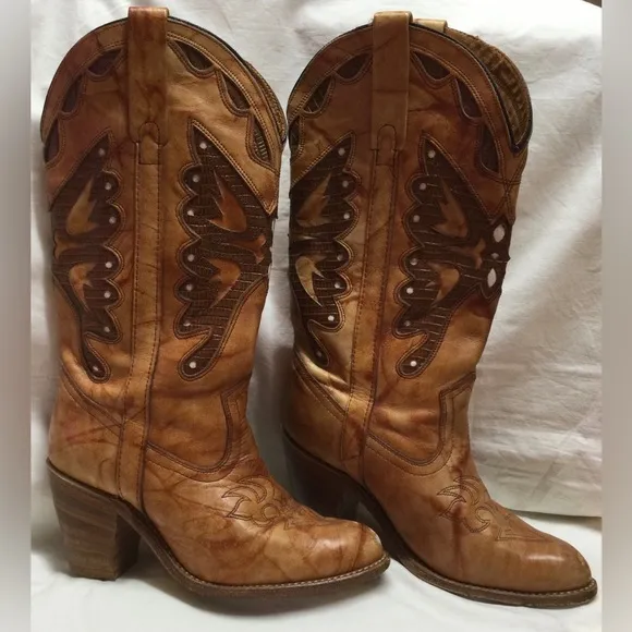 Vintage Miss Capezio Marbled Leather Butterfly Boots  7 1/2 size