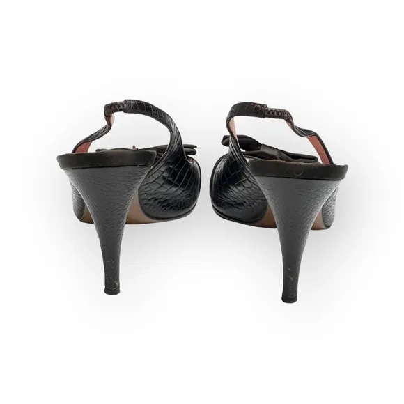 Vintage: Moschino Cheap and Chic ♔ Peep Toe Slingback Bow Pumps Heels ♔ Brown ♔