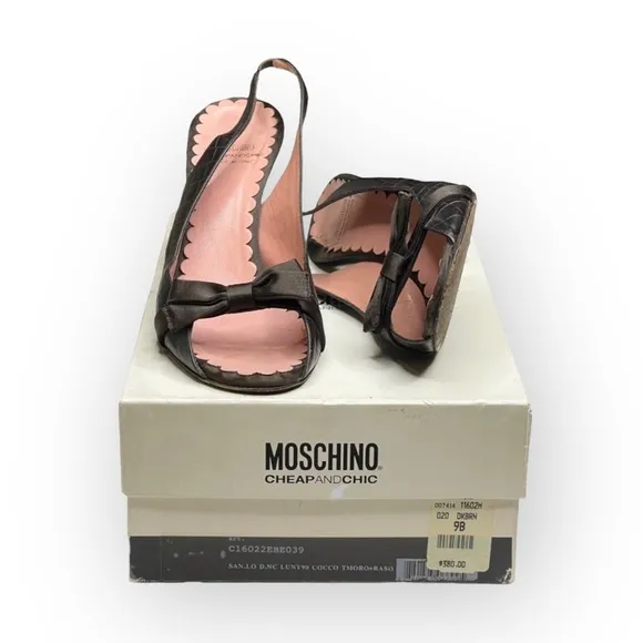 Vintage: Moschino Cheap and Chic ♔ Peep Toe Slingback Bow Pumps Heels ♔ Brown ♔