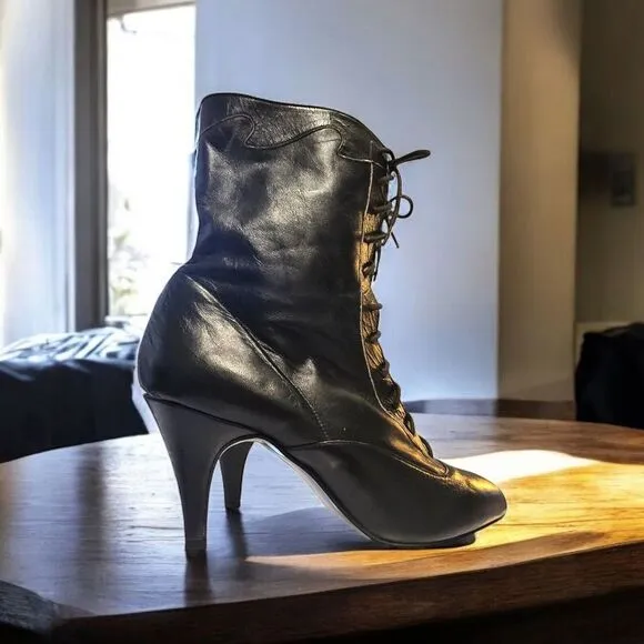 Vintage New Black Leather Ankle Boots Heels‎ Siamanto Size 5