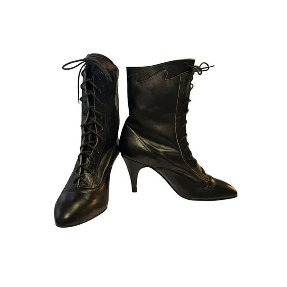 Vintage New Black Leather Ankle Boots Heels‎ Siamanto Size 5