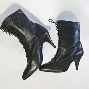 Vintage New Black Leather Ankle Boots Heels‎ Siamanto Size 5