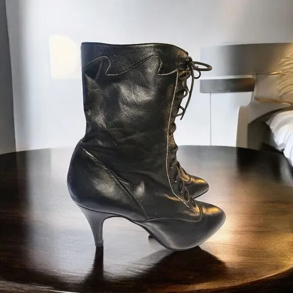 Vintage New Black Leather Ankle Boots Heels‎ Siamanto Size 5