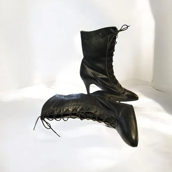 Vintage New Black Leather Ankle Boots Heels‎ Siamanto Size 5