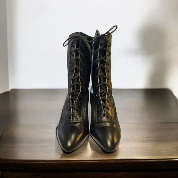 Vintage New Black Leather Ankle Boots Heels‎ Siamanto Size 5