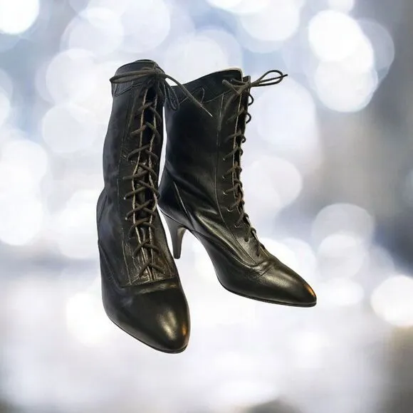 Vintage New Black Leather Ankle Boots Heels‎ Siamanto Size 5