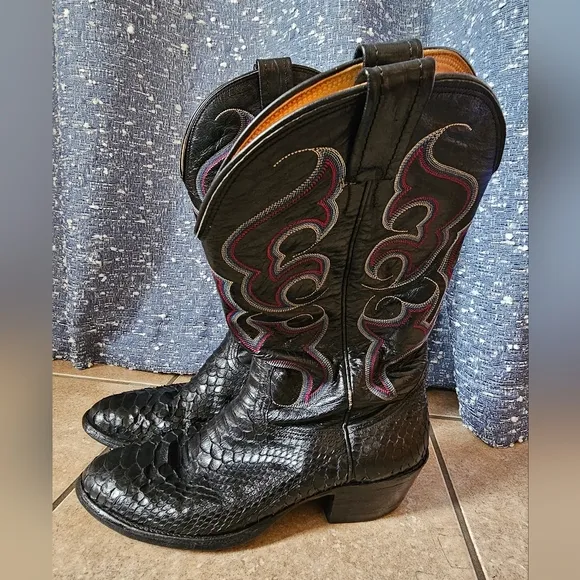 Vintage Nocona 4320C Mens Black Snakeskin Cowboy Western Pull On Boots Size 10 D