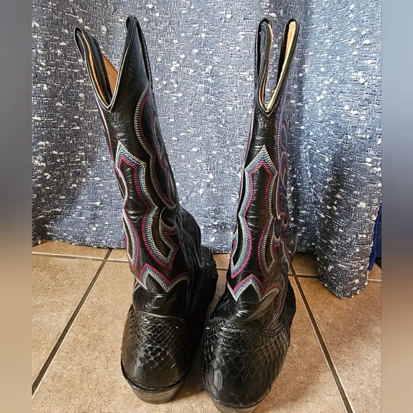 Vintage Nocona 4320C Mens Black Snakeskin Cowboy Western Pull On Boots Size 10 D