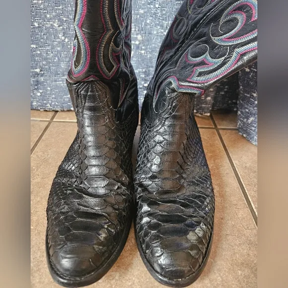 Vintage Nocona 4320C Mens Black Snakeskin Cowboy Western Pull On Boots Size 10 D
