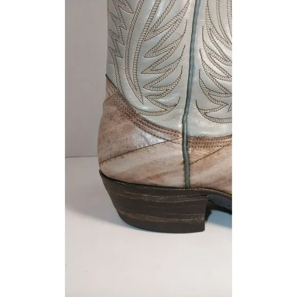Vintage Nocona Boots 4.5 C Eel Skin Light Blue Cream Western Cowboy  Girls