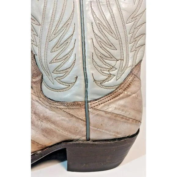 Vintage Nocona Boots 4.5 C Eel Skin Light Blue Cream Western Cowboy  Girls