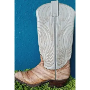 Vintage Nocona Boots 4.5 C Eel Skin Light Blue Cream Western Cowboy  Girls