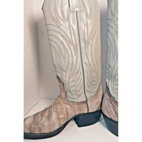 Vintage Nocona Boots 4.5 C Eel Skin Light Blue Cream Western Cowboy  Girls