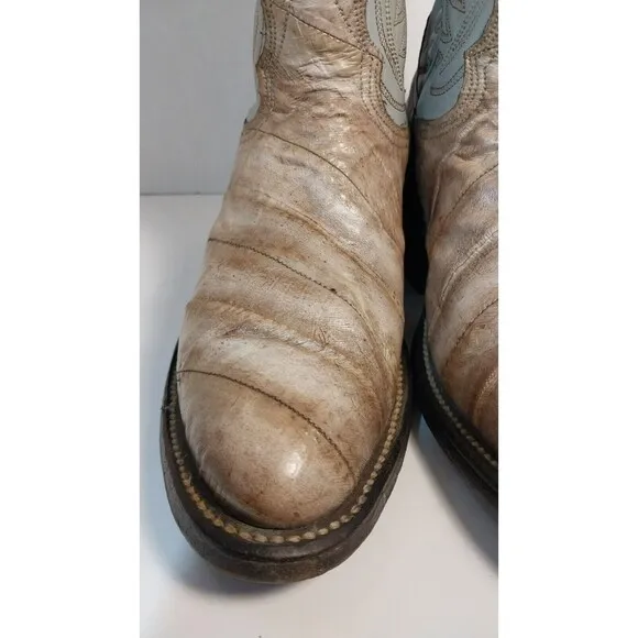 Vintage Nocona Boots 4.5 C Eel Skin Light Blue Cream Western Cowboy  Girls
