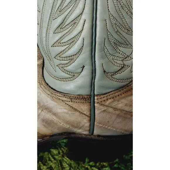 Vintage Nocona Boots 4.5 C Eel Skin Light Blue Cream Western Cowboy  Girls
