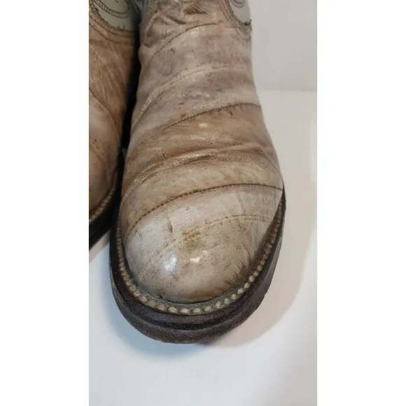 Vintage Nocona Boots 4.5 C Eel Skin Light Blue Cream Western Cowboy  Girls