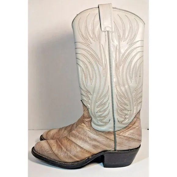 Vintage Nocona Boots 4.5 C Eel Skin Light Blue Cream Western Cowboy  Girls