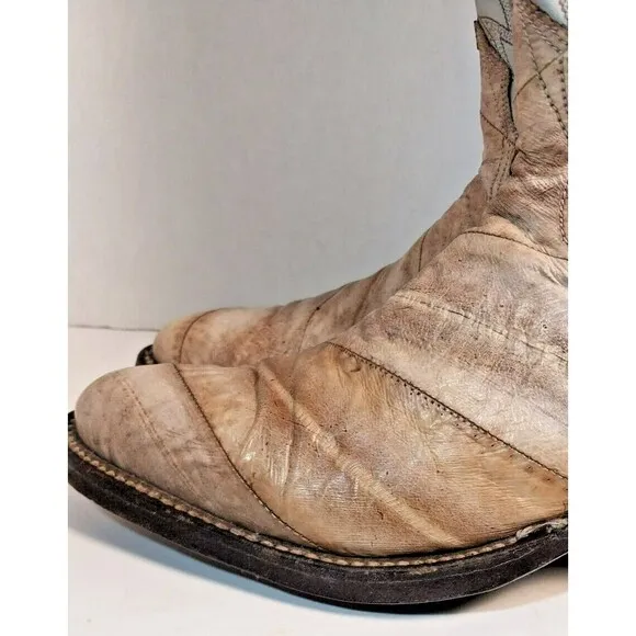Vintage Nocona Boots 4.5 C Eel Skin Light Blue Cream Western Cowboy  Girls