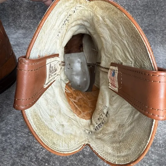 Vintage Olathe Boots Men's 12 D Brown Ostrich Western Cowboy Rodeo