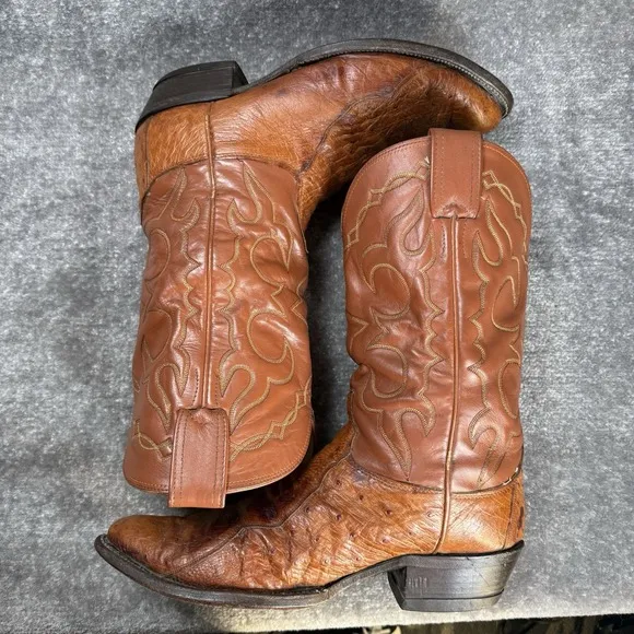 Vintage Olathe Boots Men's 12 D Brown Ostrich Western Cowboy Rodeo