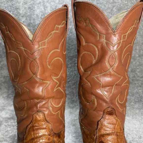 Vintage Olathe Boots Men's 12 D Brown Ostrich Western Cowboy Rodeo