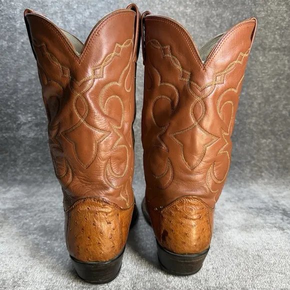 Vintage Olathe Boots Men's 12 D Brown Ostrich Western Cowboy Rodeo