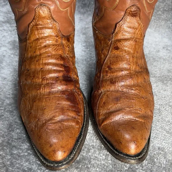 Vintage Olathe Boots Men's 12 D Brown Ostrich Western Cowboy Rodeo