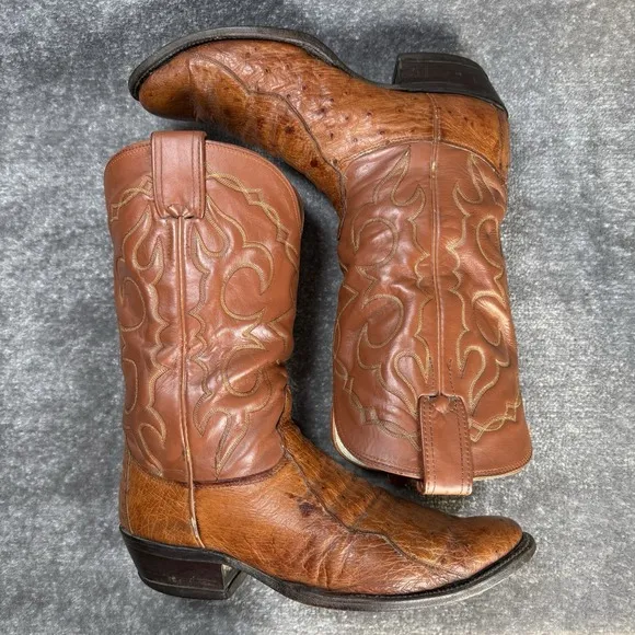 Vintage Olathe Boots Men's 12 D Brown Ostrich Western Cowboy Rodeo
