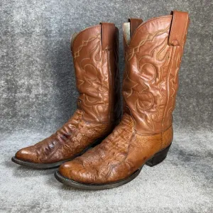 Vintage Olathe Boots Men's 12 D Brown Ostrich Western Cowboy Rodeo