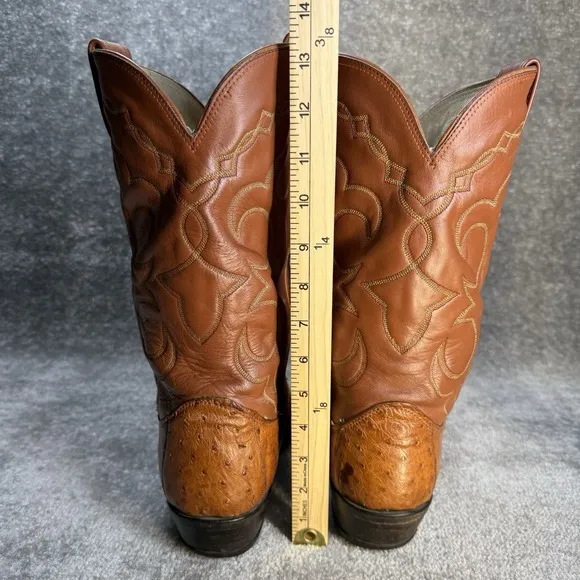 Vintage Olathe Boots Men's 12 D Brown Ostrich Western Cowboy Rodeo