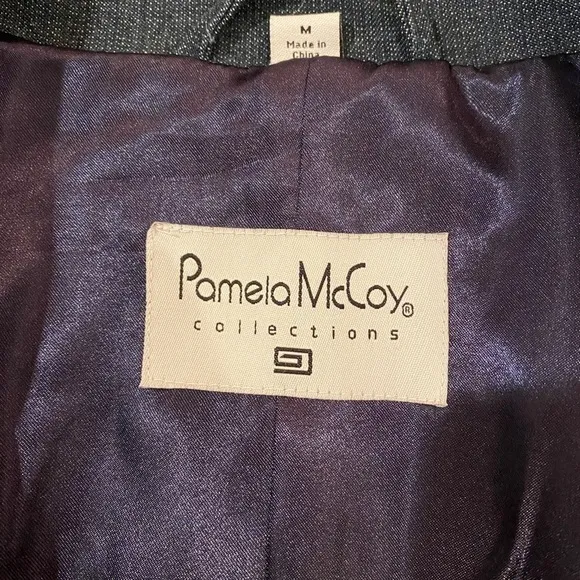 Vintage Pamela McCoy Women's Denim Floral Boho Chic Embroidered Floral Blazer M