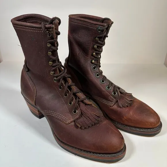Vintage PD Tuff USA Brown Leather Western Roper Packer Boots Womens Sz 9 M