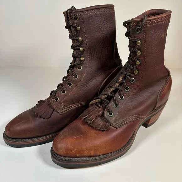 Vintage PD Tuff USA Brown Leather Western Roper Packer Boots Womens Sz 9 M