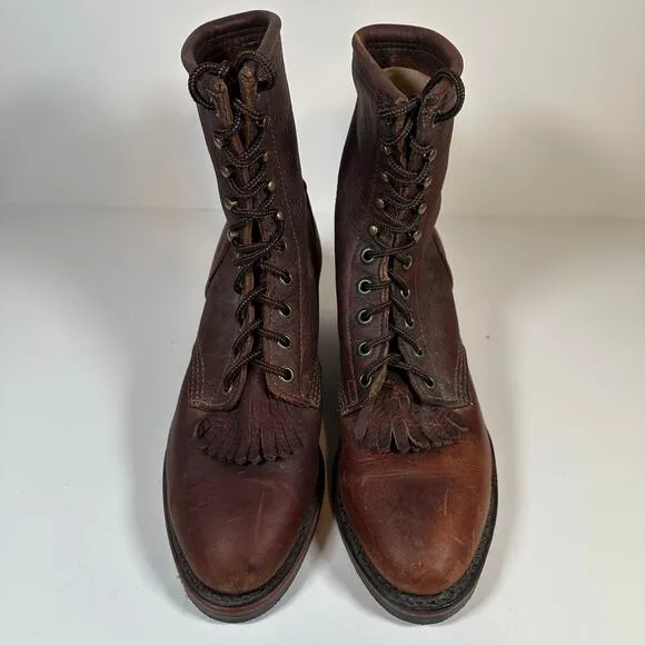Vintage PD Tuff USA Brown Leather Western Roper Packer Boots Womens Sz 9 M