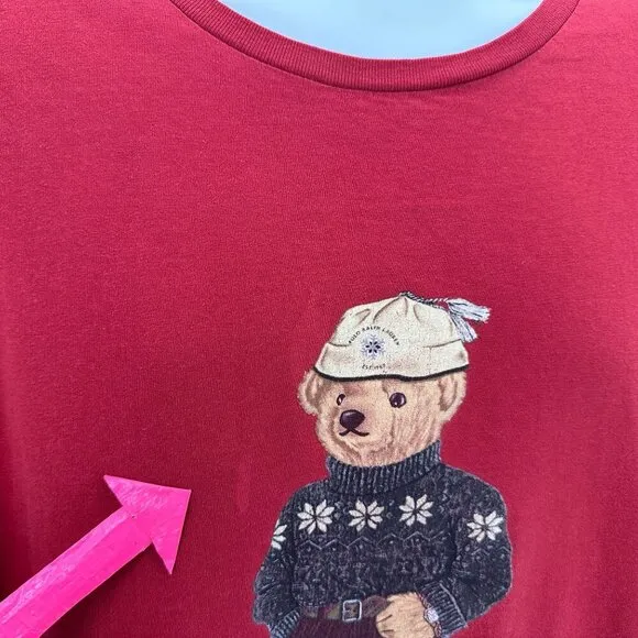 Vintage Polo Bear By Ralph Lauren Red Graphic Long Sleeve T-Shirt Mens XL