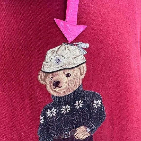 Vintage Polo Bear By Ralph Lauren Red Graphic Long Sleeve T-Shirt Mens XL