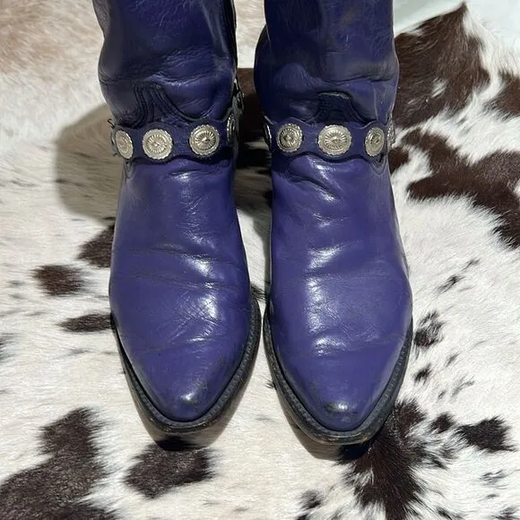 Vintage Purple Real Leather Cowboy Boots Festival Rave Burning Man A22