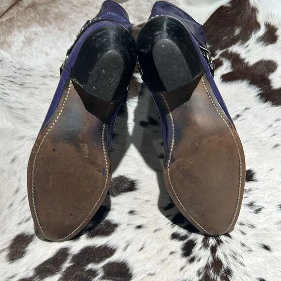 Vintage Purple Real Leather Cowboy Boots Festival Rave Burning Man A22