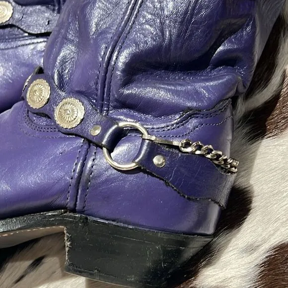 Vintage Purple Real Leather Cowboy Boots Festival Rave Burning Man A22