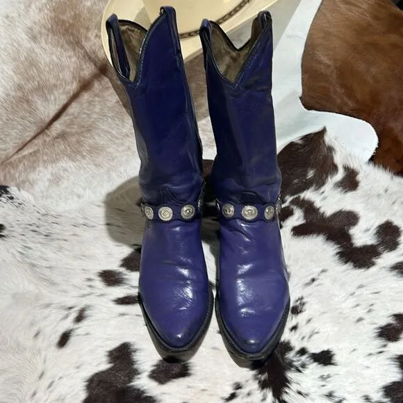 Vintage Purple Real Leather Cowboy Boots Festival Rave Burning Man A22