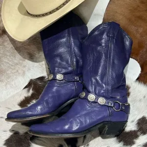 Vintage Purple Real Leather Cowboy Boots Festival Rave Burning Man A22