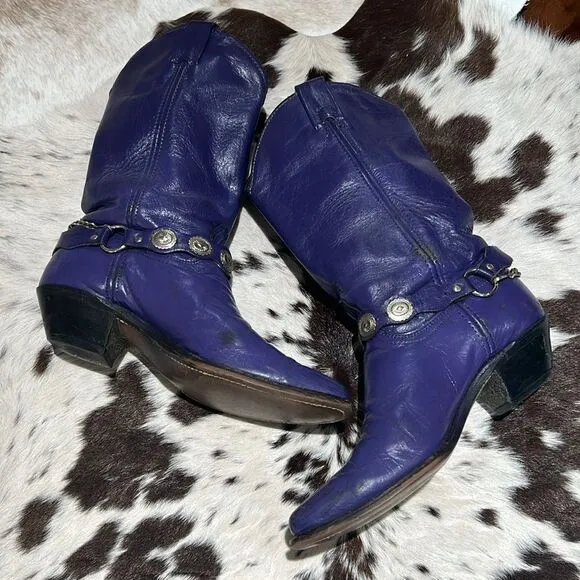 Vintage Purple Real Leather Cowboy Boots Festival Rave Burning Man A22