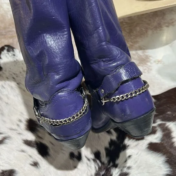 Vintage Purple Real Leather Cowboy Boots Festival Rave Burning Man A22