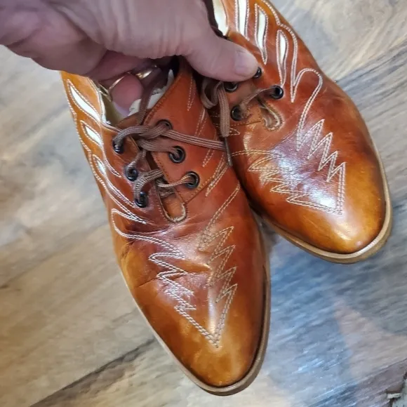 Vintage Rare Pumpkin Spice Leather Hand Stitched Heeled Brogue Sz. 7 Shoes