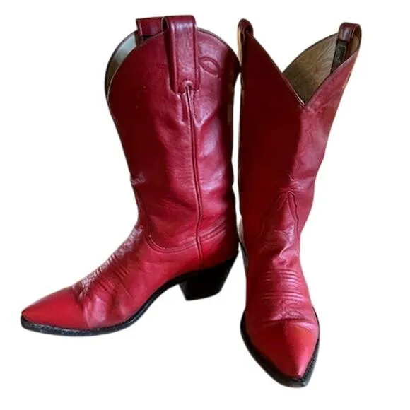 Vintage Red Larry Mahan Cowboy Boots – Size 6.5 B – Handmade in El Paso, Texas