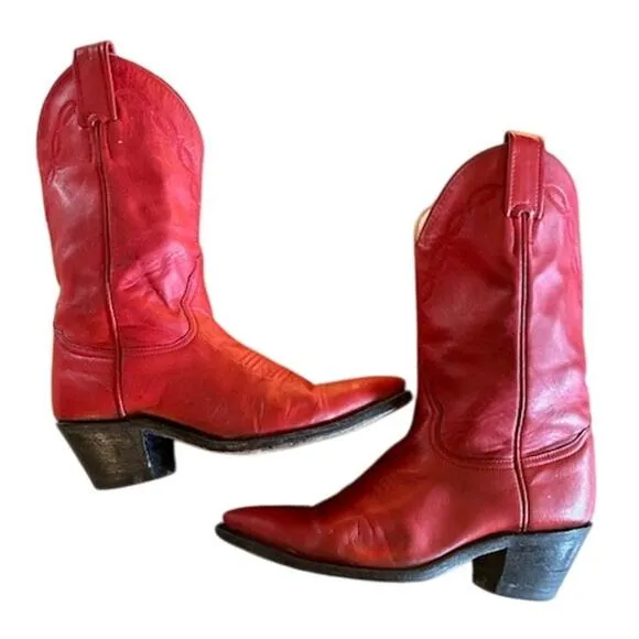 Vintage Red Larry Mahan Cowboy Boots – Size 6.5 B – Handmade in El Paso, Texas