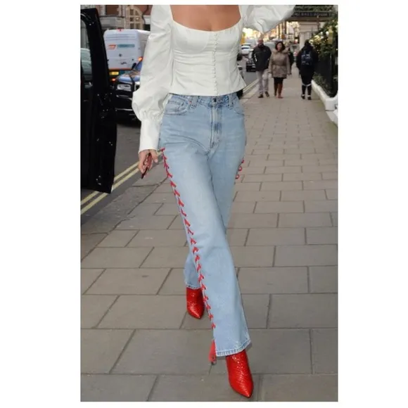 Vintage Red Leather Square Toe Gold Studded Fold Over Bootie