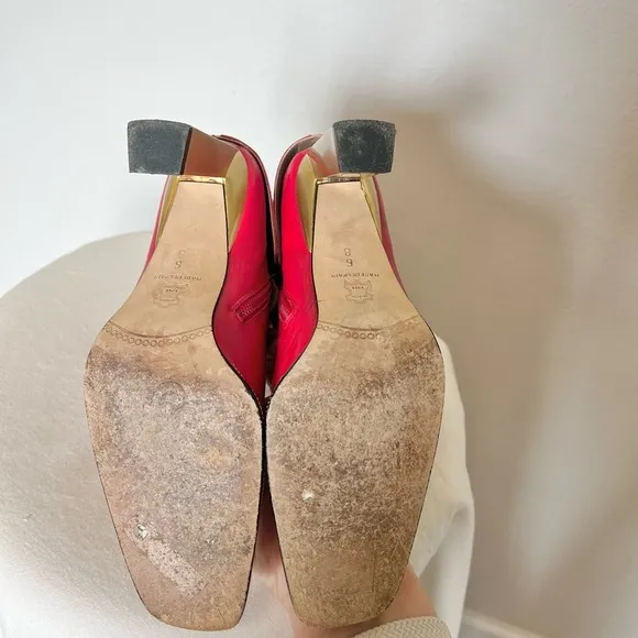Vintage Red Leather Square Toe Gold Studded Fold Over Bootie