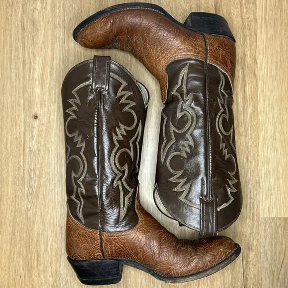 *Vintage* Remington Mens 8.5 D Cowboy Boots Brown Leather Western Rodeo Bull